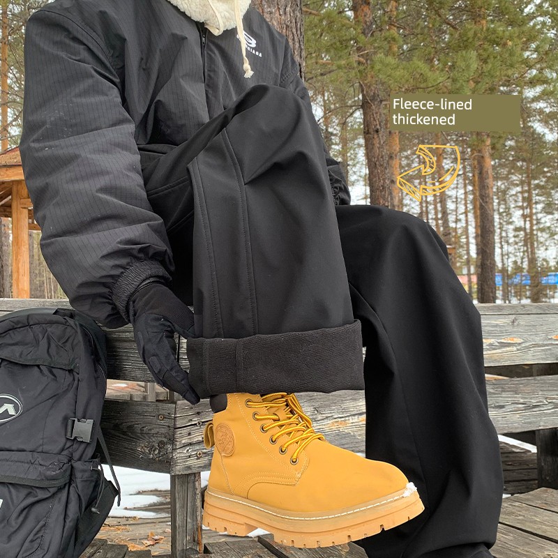 Solid Color BASIC Ruched Workwear Casual Pants Female 2025 Winter Loose Outdoor Casual Fleece-lined Thickened Long Pants