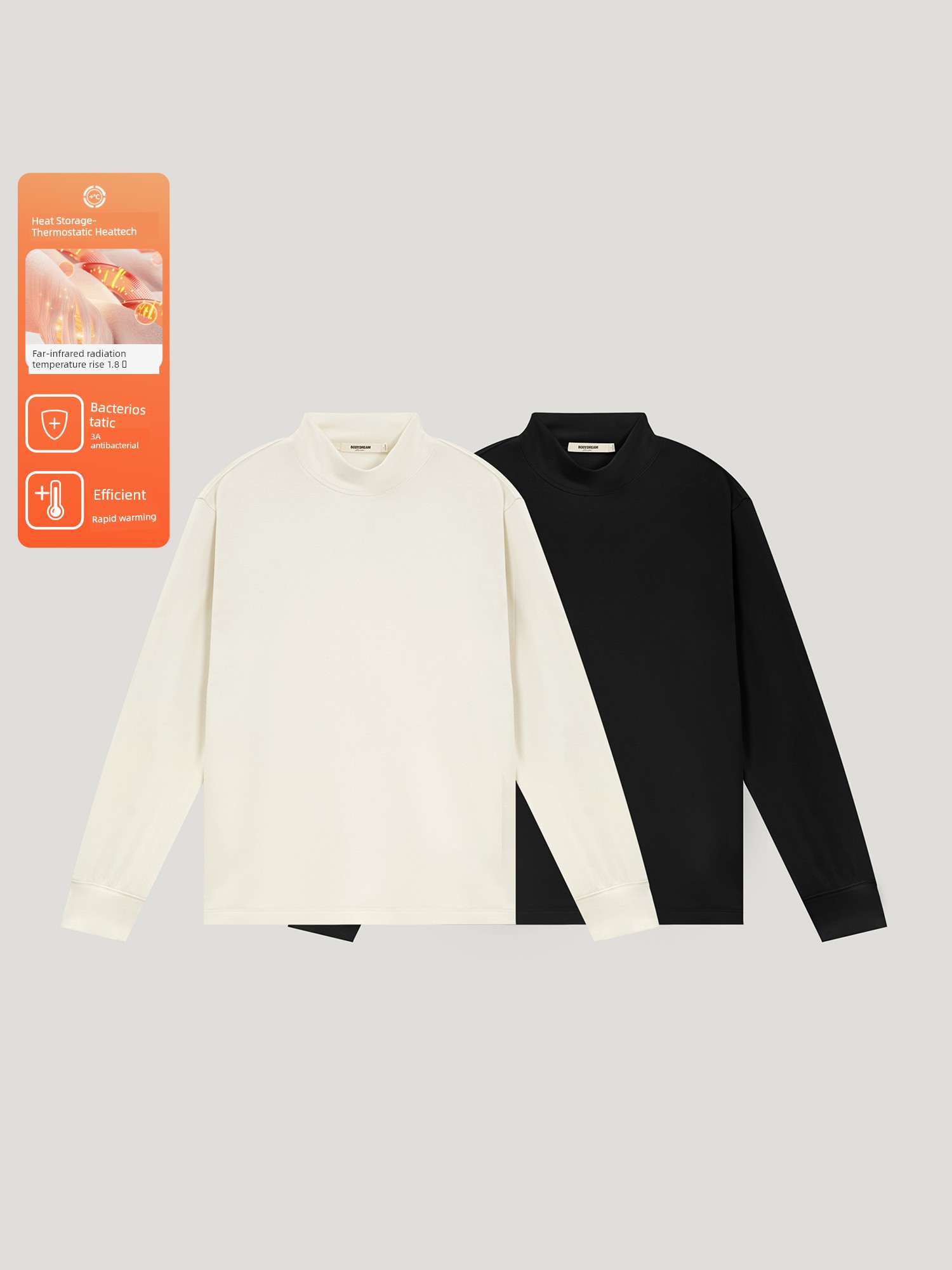 Bodydream BM Fever Antibacterial Half Turtleneck Bottoming Shirt Male Loose Long Sleeves T-Shirt Winter Inner Wear Tops