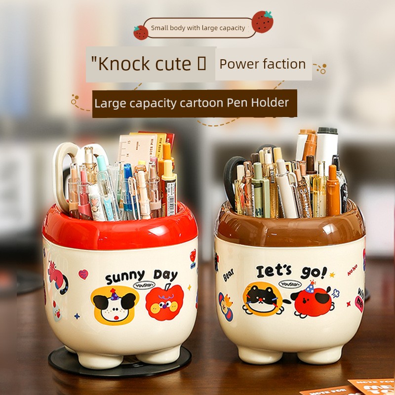 Young Adult Series Cartoon Pen Holder Creative Appearance Cute Grid Storage Plastic Pen Box Girl Student Desktop Pen Holder