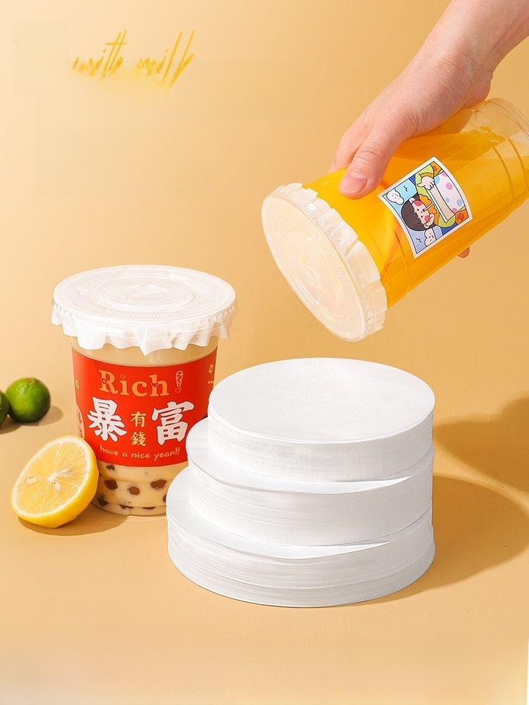 Disposable Takeaway Sealed Milk Tea Cup Lid Leak-Proof Paper