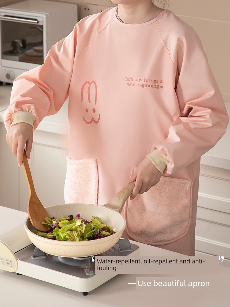 Apron Kitchen Household Waterproof Oil-Proof Cooking Special High Sense Young Style 2025 New Cute Long sleeve Coverall
