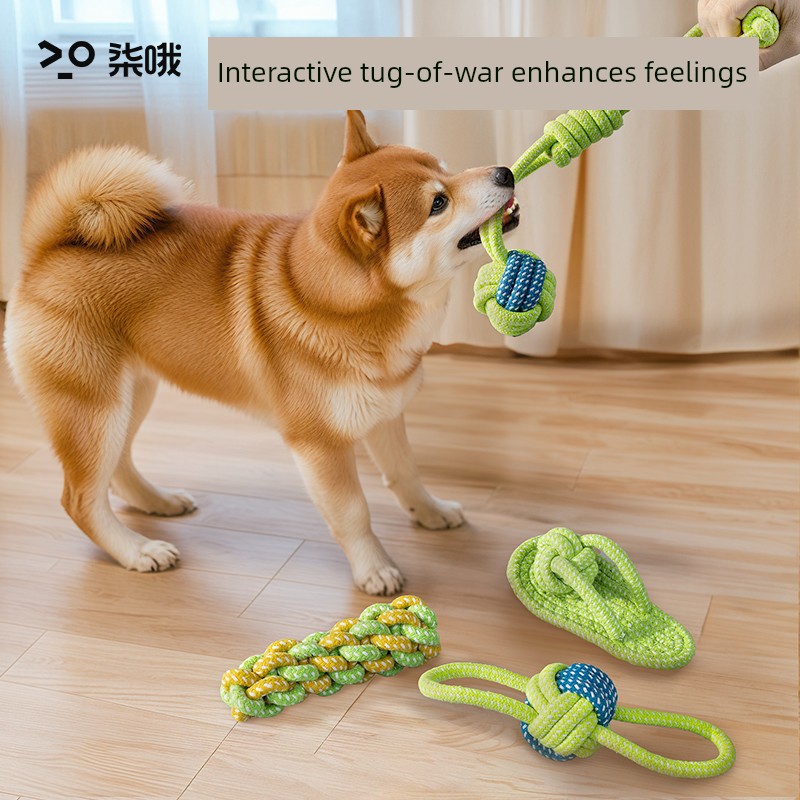 Dog Molar Relieving Stuffy Bite Resistance Bends and Hitches Dog Chewing Rope Pet Shiba Inu Corgi Big and Small Dogs Tug of War Hemp Rope Toy Ball