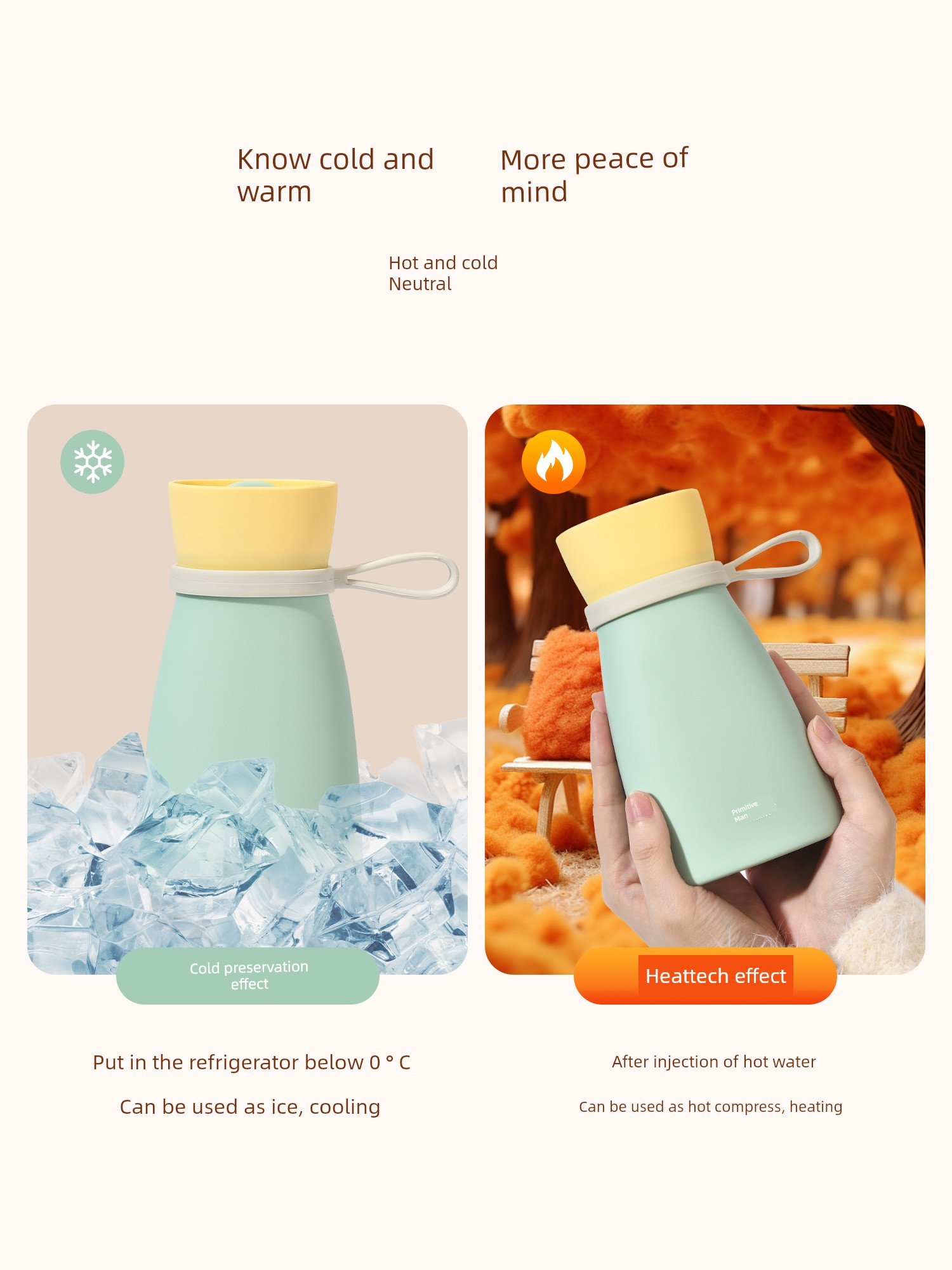 Primitive Man Water Injection Hot Water Bag Belly Warming Student Portable Hand Warmer Small Size Warm Handbag Food Grade Explosion-Proof