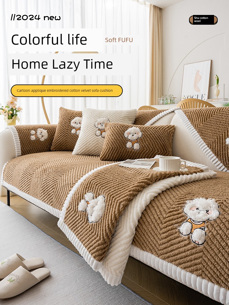 Stuffed Thickening Sofa Cushion Fall and Winter New Arrival Accessible Luxury Fancy Three Seats One Art-Sofa Cushion Cream Style Cushion