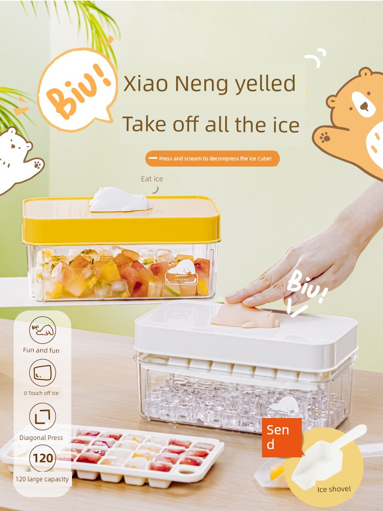 Tree Can Shout Happily Leaning Bear Press Ice Tray Refrigerator Ice Cube Mold For Home Food Grade Water Injection Ice Maker Large Size