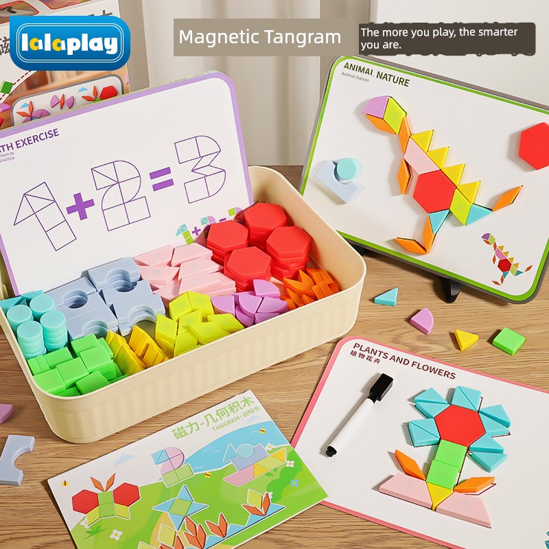 Jigsaw Puzzle Magnetic Intelligence Puzzle Magnetic Geometric Building Blocks 3 to 6 Years Old Kids Toy Primary School Student for Kindergarten
