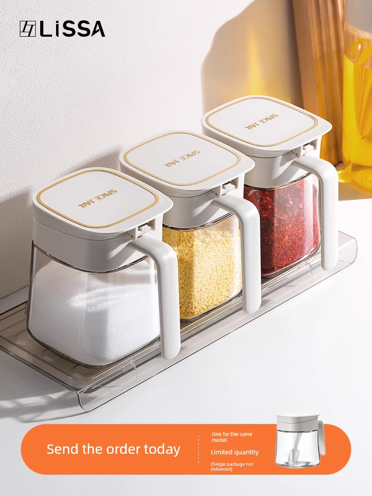 Lissa Seasoning Box Oiler Set For Home Kitchen Salt Shaker Seasoning Box Glass Condiment Bottle Storage Box Sucrier
