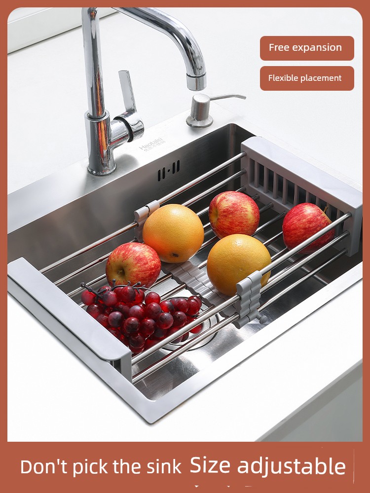 For Home Kitchen Sink Stainless Steel Vegetable Washing Basin Dish Drainer