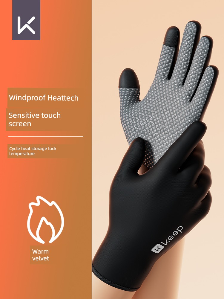 Keep Heattech Gloves Men's and Women's Winter Fleece-lined Outdoor Cycling Wind-Proof and Cold Protection Non Slip Touch Screen Motorcycle Bicycle