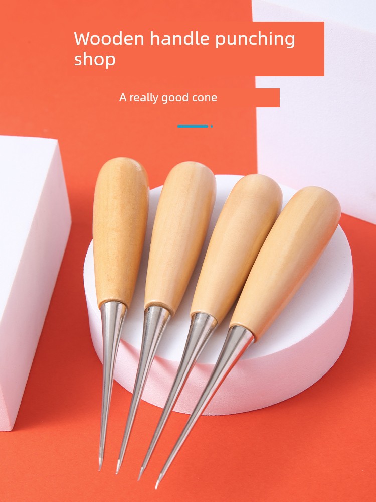 Reaming Solid Awl Needle Stainless Steel Large Wooden Handle Thick Old-Fashioned Punching Handmade Shoe Repair DIY Leather Tool