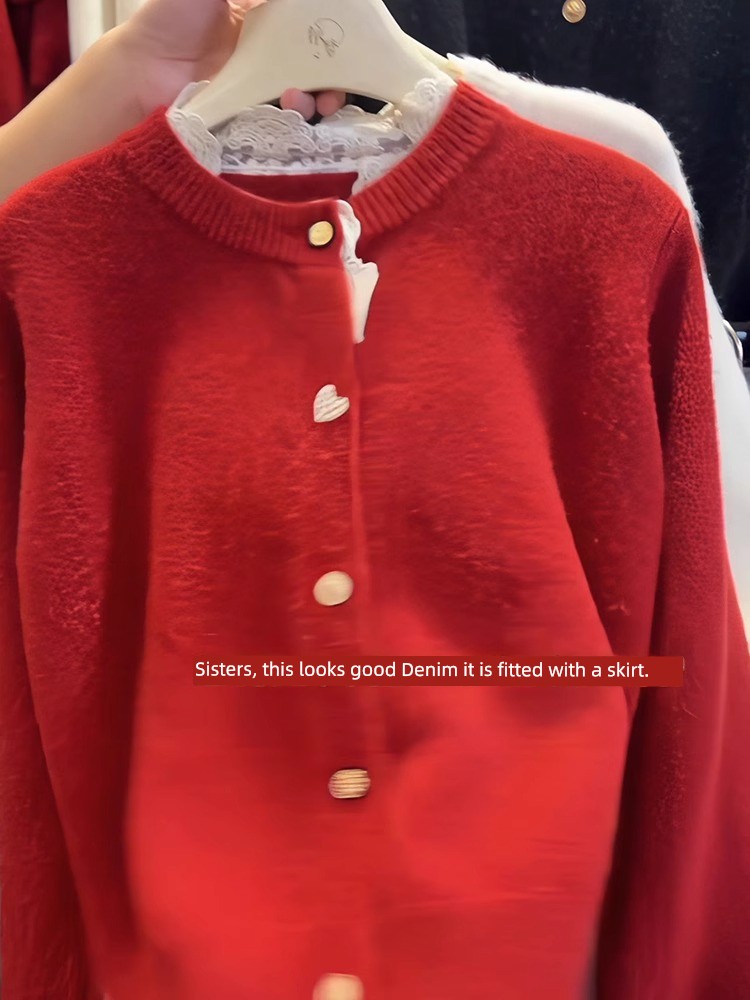 New Year of Birth Year Sweater Women 2025 Women's Spring Clothing Classic Style Patchwork Lace Red Inner Wear Knitting Cardigan Women