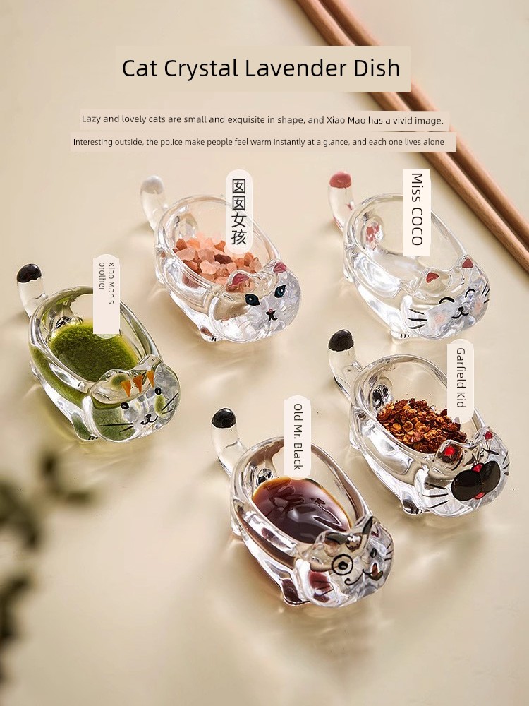 Cat Crystal Saucer Dish Glass Seasoning Creative Tomato Soy Sauce Vinegar Dish For Home Snack Dish Chopstick Rack Chopstick Holder