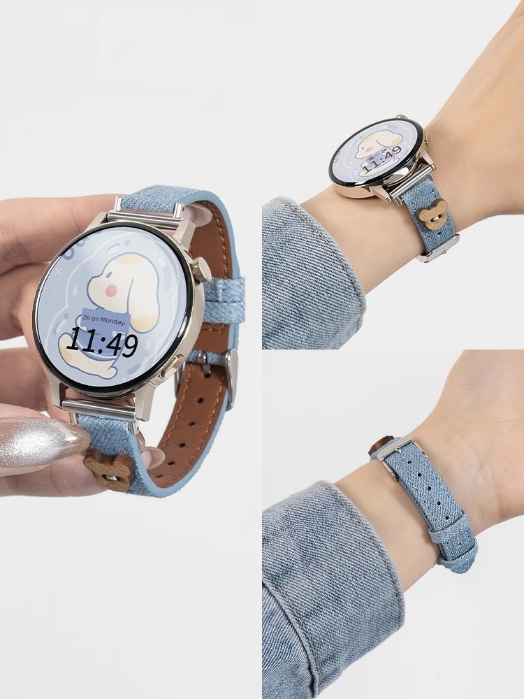 Suitable for Huawei GT3 Strap Denim Canvas Watch4pro Watch Women's GT2 Smart 3 Women's GT1 Men's and Women's Watchgt Sports Leather Key Case for Fancy 42/46mm Summer Accessories