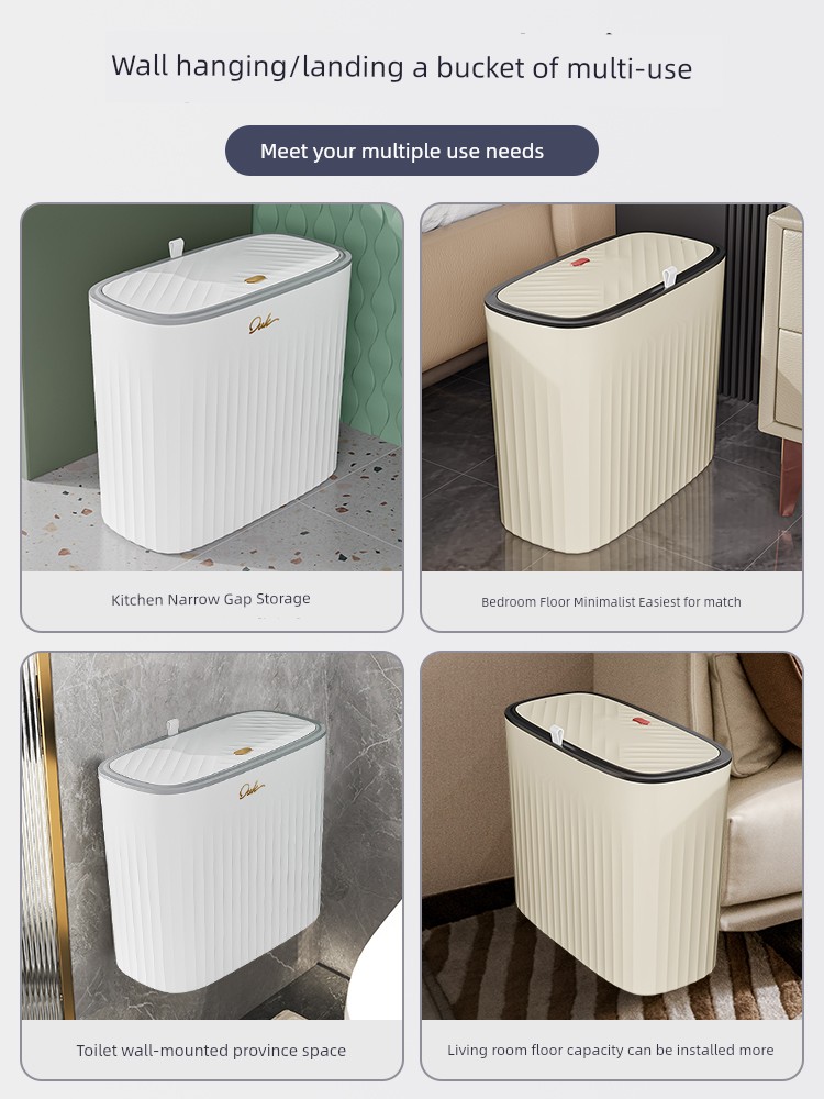 Trash Can New Homehold Gap Bathroom Kitchen Living Room Office Accessible Luxury Large Capacity with Lid Wall Hanging Wastebasket