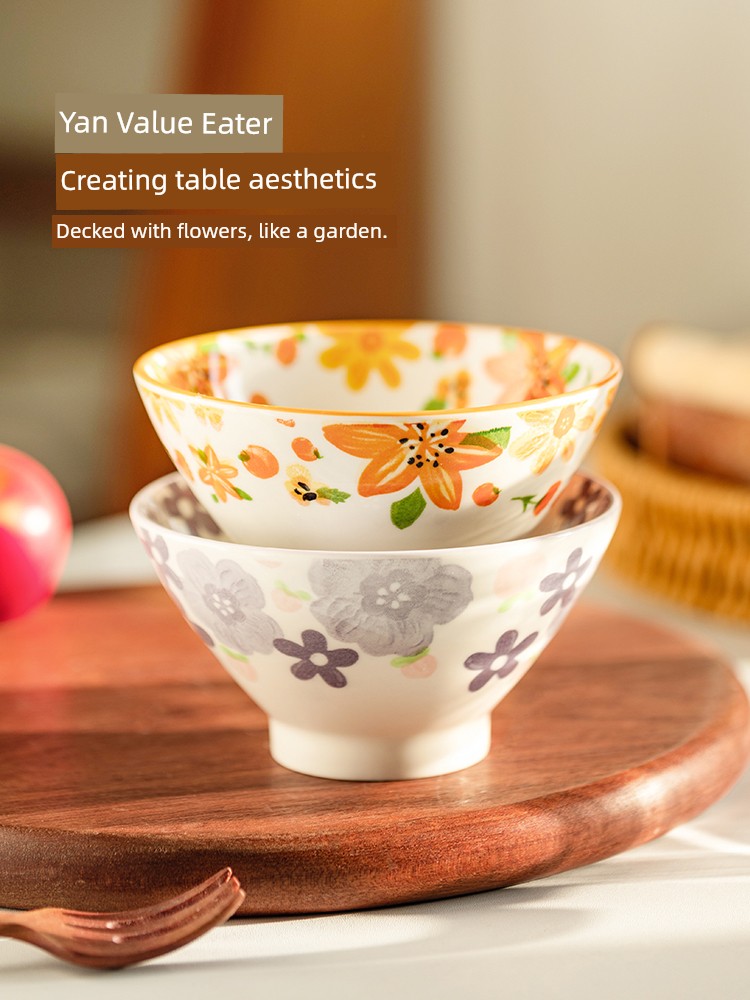 Modern Housewife Underglaze Color Rain-Hat Shaped Bowl For Home 2025 New Arrival Good-looking Tableware Tableware Set Personal Rice Bowl