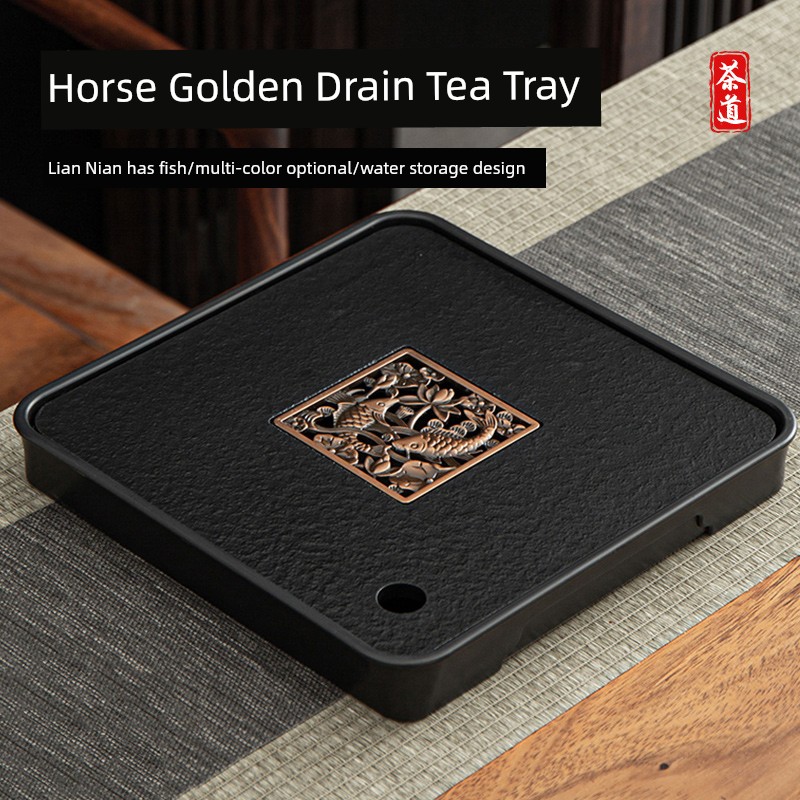 Tea Ceremony Light Luxury Modern Pot Tray Simple Black Gold Stone Tea Tray