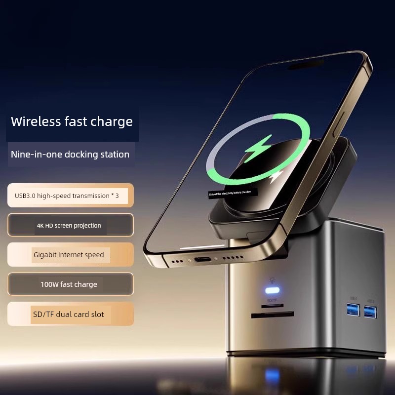 Miaoku MagSafe Wireless Charger Expansion Dock Typec Gallium Nitride USB Multi-Function Docking Station W Laptop Gallium Nitride Charger for Huawei Apple MacBook