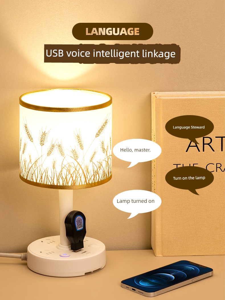 Intelligent Voice Remote Control Table Lamp Bedroom Bedside Table Lamp Socket Integrated Fancy Accessible Luxury Color Value Decoration Small Night Lamp