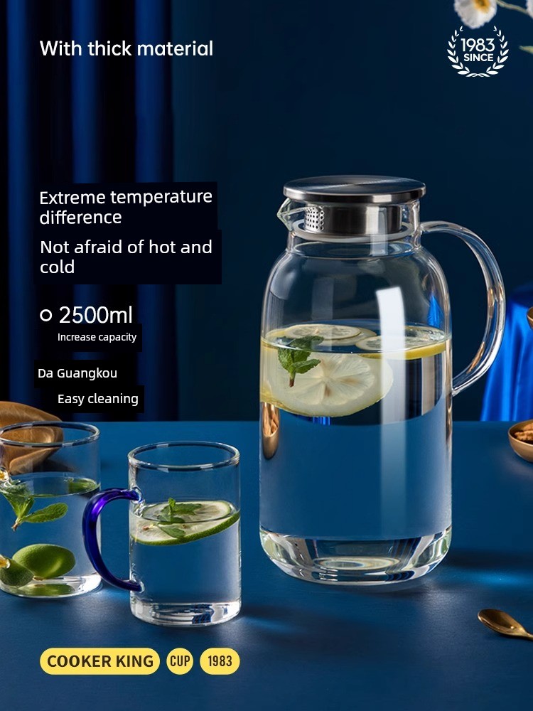 Cooker King Glass Cold Water Bottle For Home Living Room Teapot Cold Boiled Water Large Capacity Kettle Water Pitcher High Temperature Resistance
