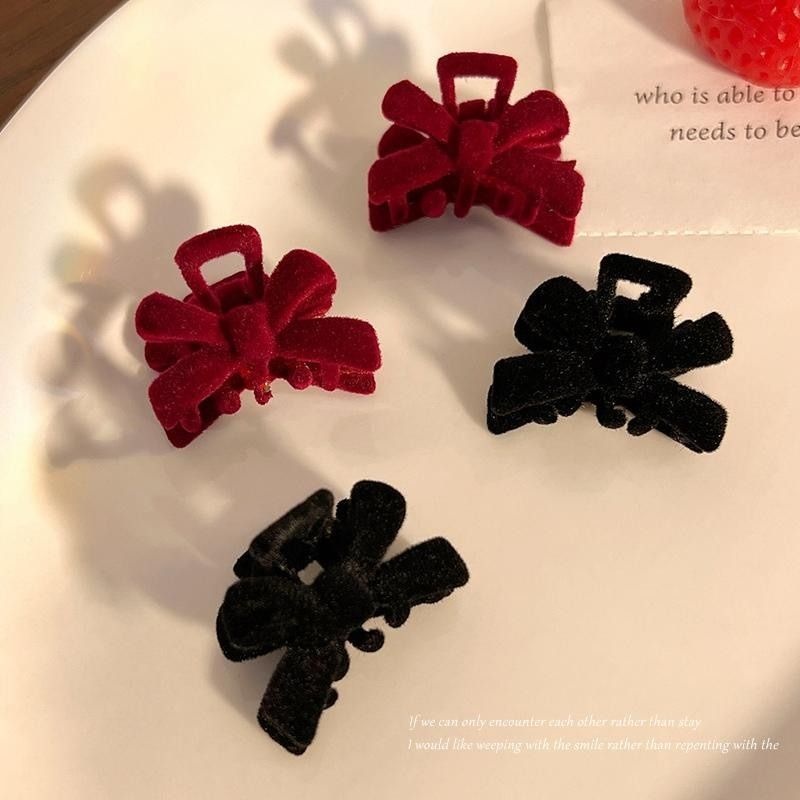 Side Small Jaw Clip Forehead Hairpin Flocking Bows