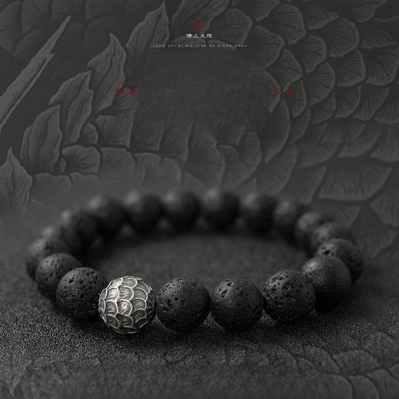 Bracelet Men's Fashionable Beads Bracelet Lucky Beads Beaded Boys Hand Jewelry Obsidian Volcanic Stone Tigereye