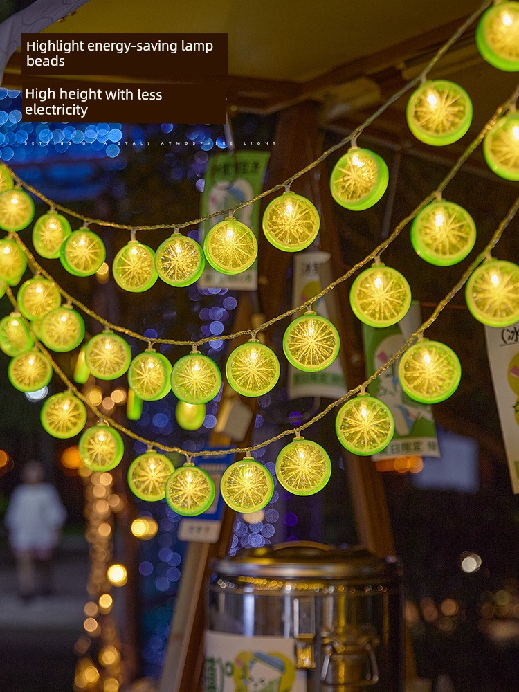 Green Green Lemon Slice Fruit Ambience Light Stall Decorative Light Colored Lantern Flashing Internet Celebrity Bedroom Room Stall String