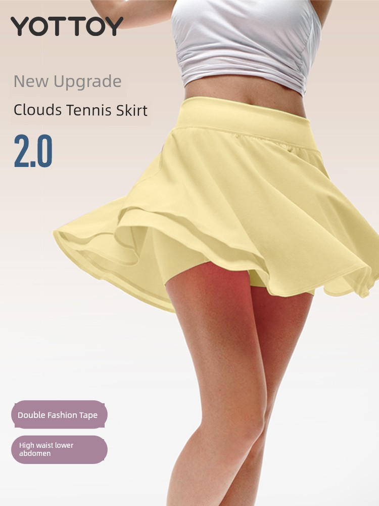 Women's Sports Short Skirt Fashion Tape Fake Two-Piece Badminton Running Fitness Sports Pleated High Waist Tennis Skirt New Arrival Spring