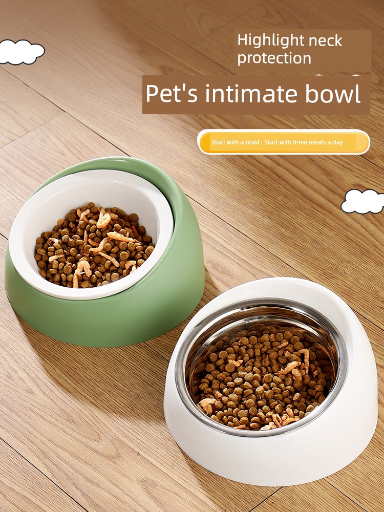Pet Bowl Dogs and Cats Neck Protection Rice Ceramic Bowl Stainless Steel Cat Drinking Bowl Dog Food Cat Food Food Basin Anti-Tumble Supplies