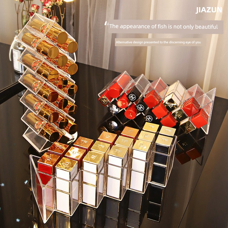 Lipstick Stand Storage Box Ins Young Adult Heart Multi-Grid Display Shelf Small Transparent For Home Cosmetic Organizing Box