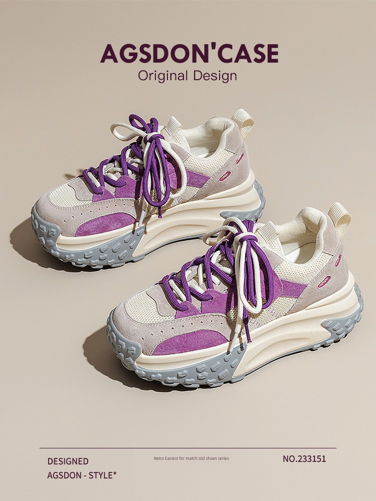 Durian Bottom Purple Dad Shoes Female 2024 New Arrival Spring & Fall Winter Thick Sole Increased Casual Women's Sports Shoes Show Feet Small
