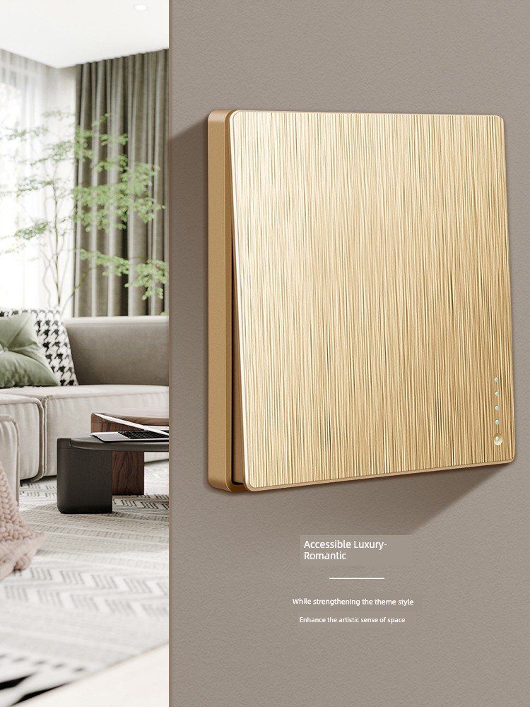 Ouben 86 Type For Home Brushed Gold Ribbon USB Panel Porous Concealed 16A One-Open Five-Hole Wall Switch Socket