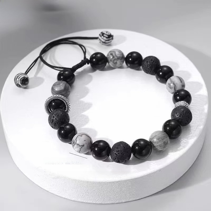 Niche Style Volcanic Rock Men's Classy Woven Bamboo Bracelet