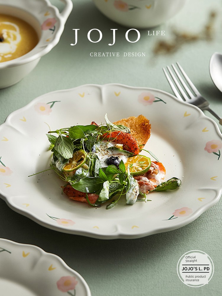 Jojo's L. Pd. Lines. Ins Same Style Classy Plate Lace Ceramic Bowl For Home Rice Bowl | Line
