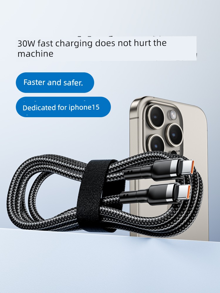 Suitable for Apple Iphone15promax Data Cable USBC Dual Typec Charging Cable Pd100w Fast Charge Laptop Tablet iPad Mobile Phone CTOC Port Car Charging Cable