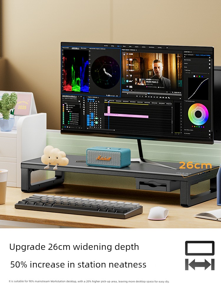 Llano Computer Riser Monitor Desktop Metal Desktop Station with Drawer Storage USB Office Base