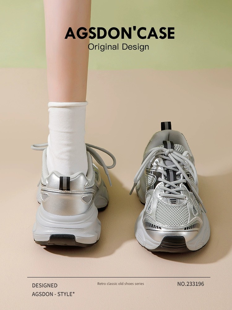 Augusto Silver Thick Bottom Fleece-Lined Casual Daddy Shoes