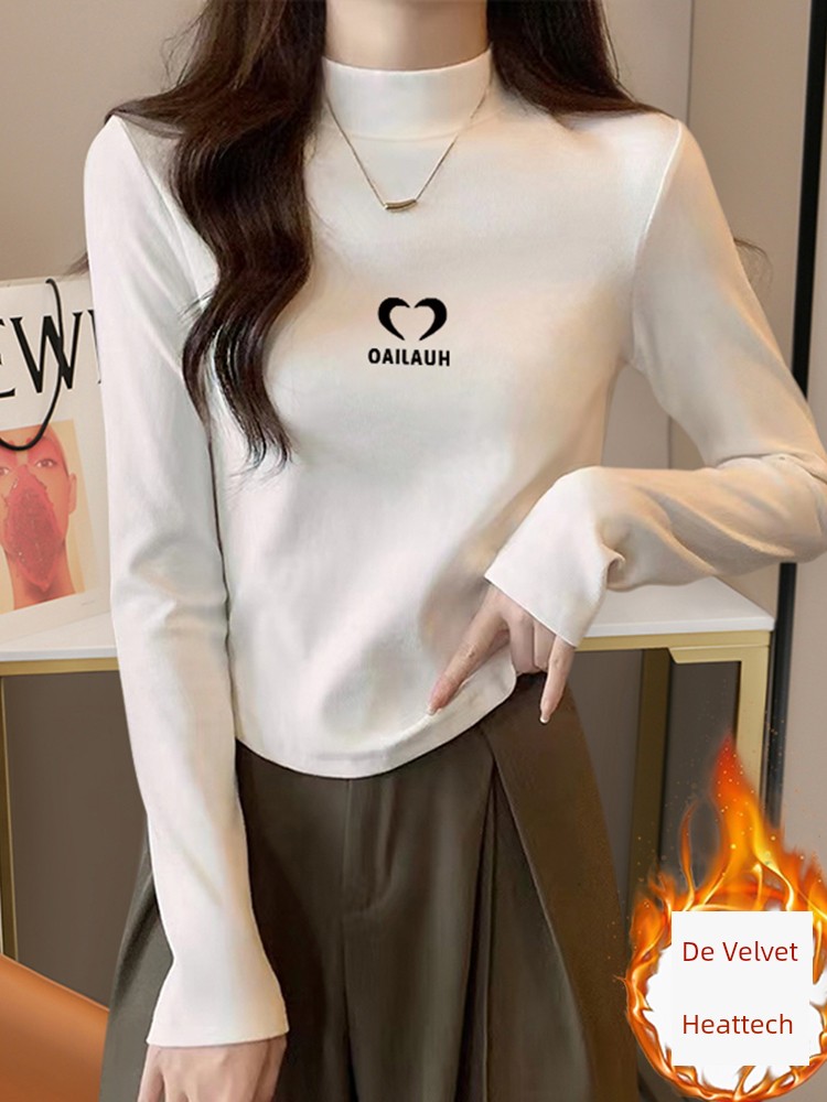 Double-Sided Dralon Thickened Half Turtleneck Bottoming Shirt Women's Inner Wear Fall and Winter 2025 Warm Long Sleeve T-shirt Velvet Hoodie