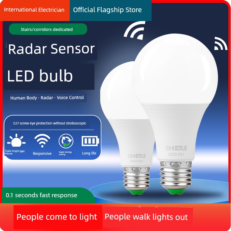 Sensor Voice-Activated Sensor Light Human Body Radar Infrared Corridor Stairs Corridor Aisle Intelligent Sound and Light Control For Home E27 Bulb