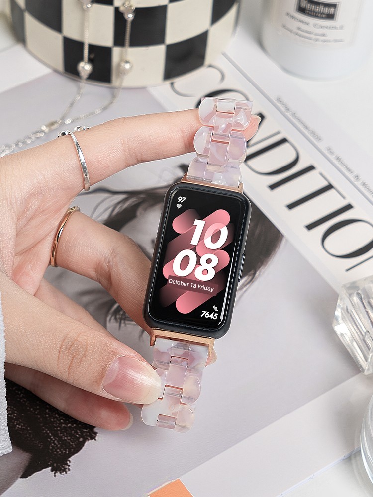 Applicable to Huawei Bracelet 8 Strap 9 Watch 8 Glory 6 Wrist Strap Creative Resin 6pro Smart Sports Watch Six Seven Eight Generation NFC Replacement Belt Ins Girls Classic Style New Arrival Personalized Accessories