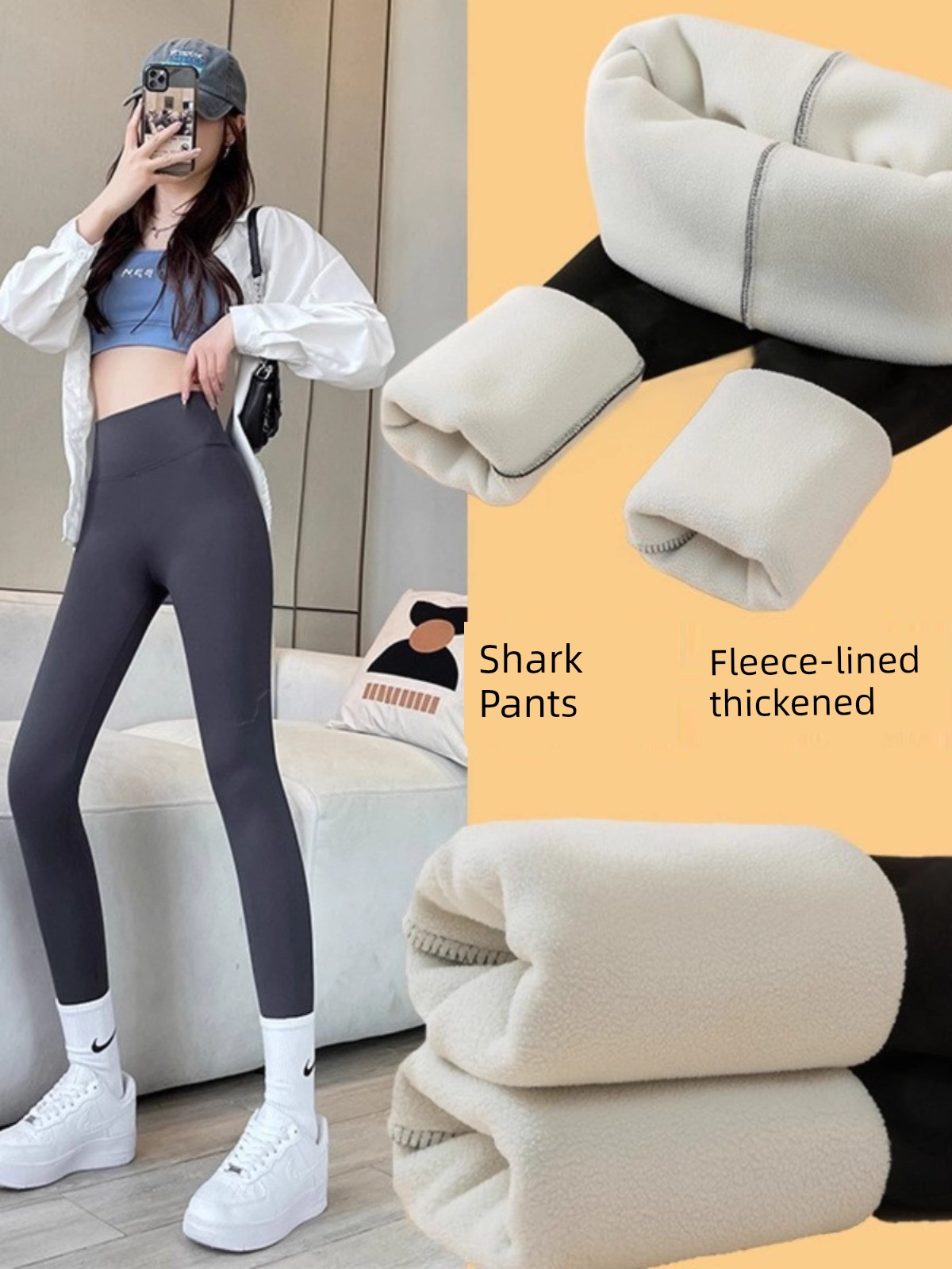 Fleece-lined Thickened High Waist Shaping Shark Pants Outwear Fitness Yoga Pants Fall and Winter New Arrival Weight Loss Pants Leggings
