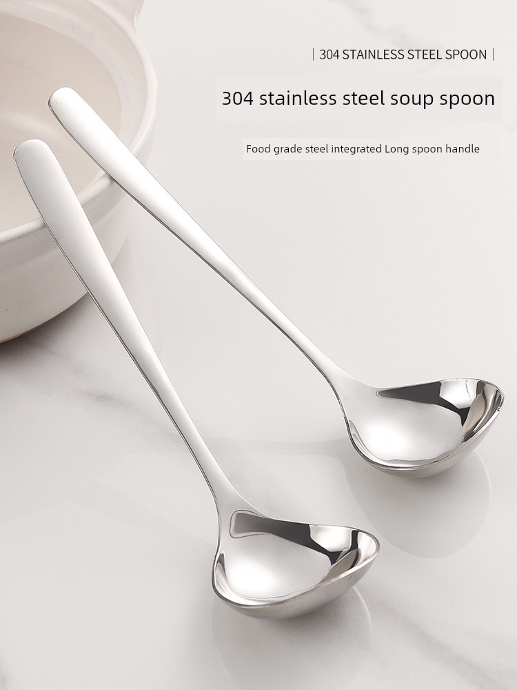 304 Stainless Steel Soup Ladle Long Handle Spoon Large Soup Drinking Spoon Porridge Spoon Spoon Deepening round Spoon Spoon Spoon Snail Rice Noodles
