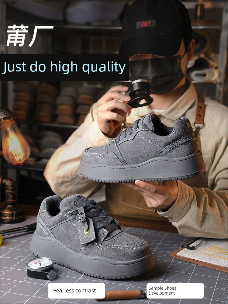 American High Street Gray Bread Shoes Male Skate Shoes Women's Thick Sole Height Increasing Casual Couple Niche Style Original Shoes Trendy