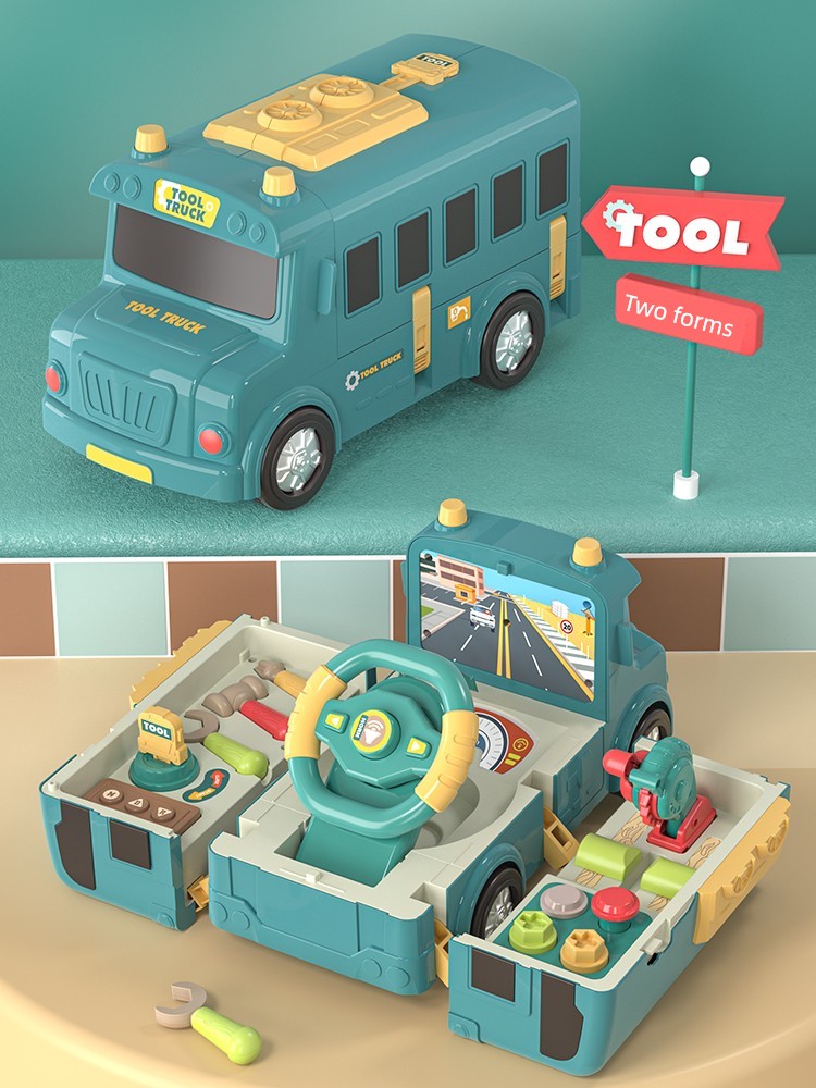 Kids Large Multifunctional Transformation Bus Toy Boy Bus Baby Car Puzzle School Bus Assemble Inertia