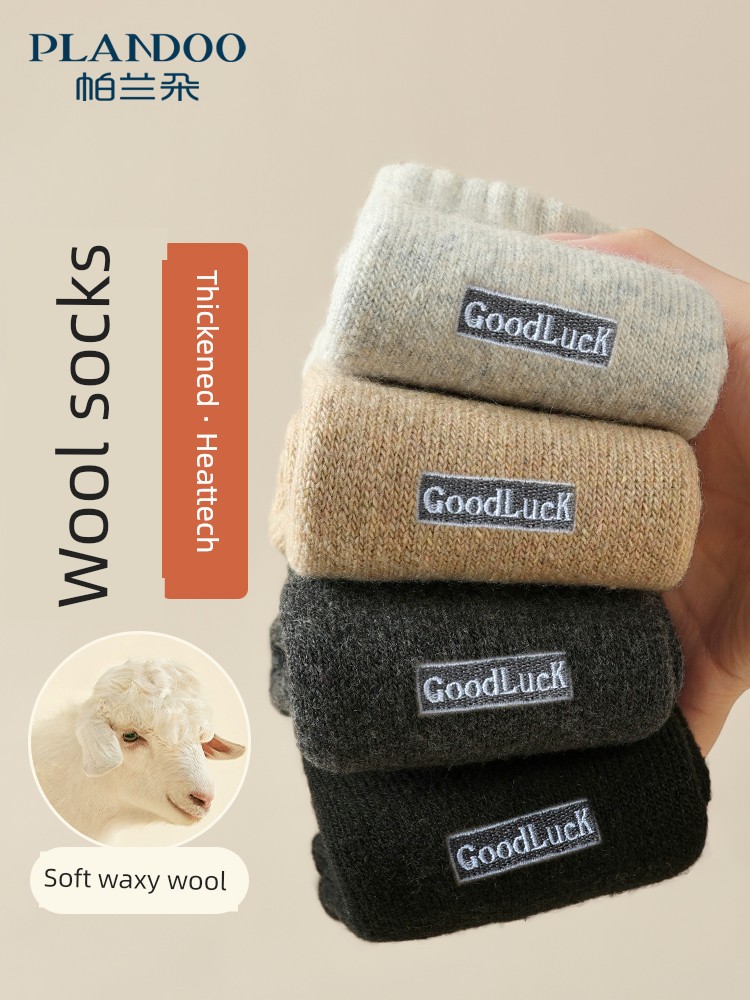 Fleece Thick Socks Men's Winter Fleece-lined Thick Warm Tube Socks Super Thick Sleep Room Socks Embroidered Winter Stockings
