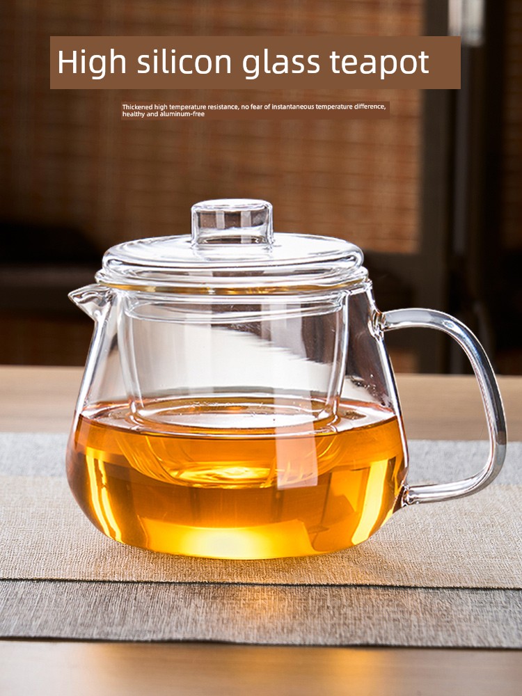Jie'an Xi Glass Teapot Single Teapot High Temperature Resistant Thickened Tea Water Separation For Home Small Flower Tea Pot Tea Set Boiling and Brewing Teapot