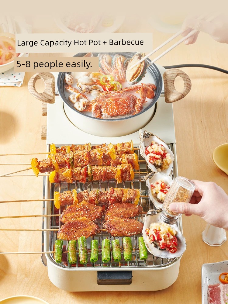 Primitive Two-in-One Hot Pot Multi-Functional Electric Barbecue Grill