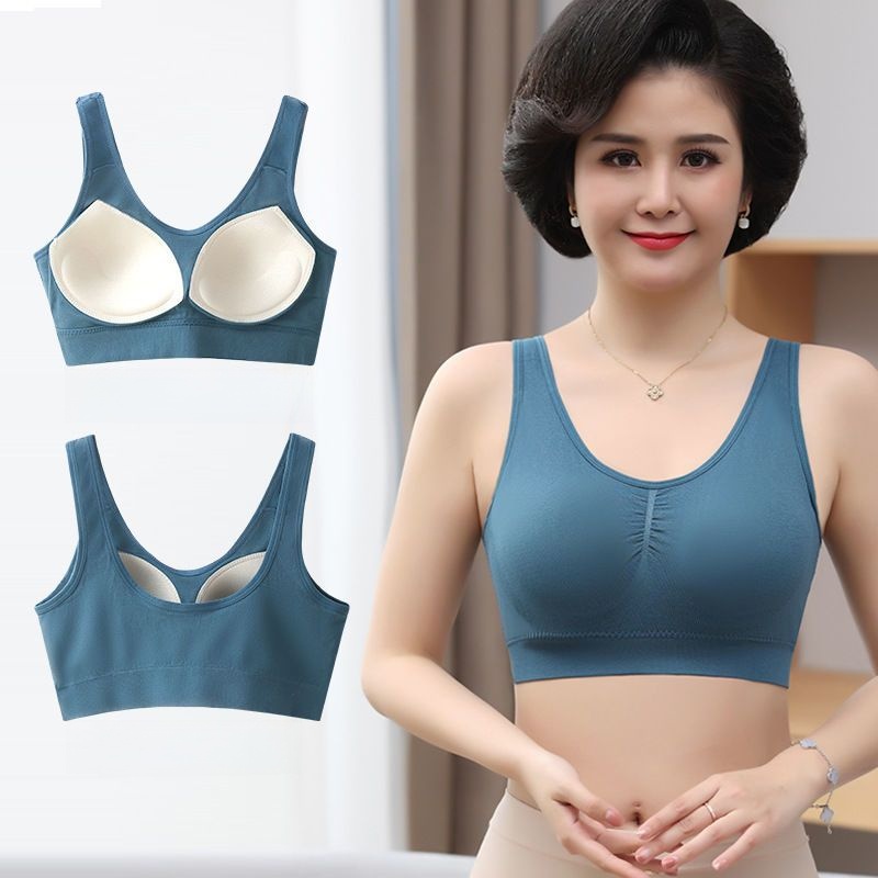 Intimates Female Middle-Aged and Elderly Ladieswear Push up and Anti-Sagging Vest Sports Plus Size Bra Integrated Cup Fixed