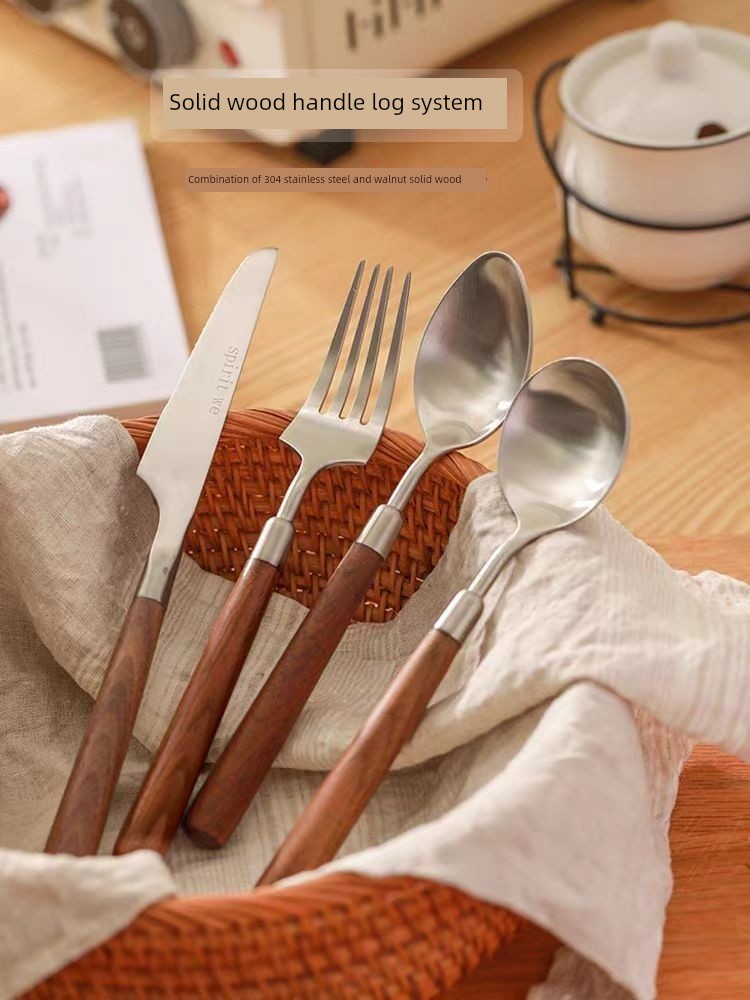 Spork Tableware 304 Stainless Steel Adult Walnut