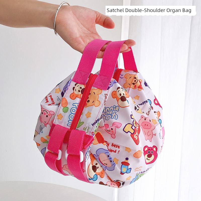Multi-Purpose Foldable Matching File Holder Environmental-Friendly Shopping Bag Travel Satchel Large Capacity Cloth Bag Strawberry Bear Can Be Parent-Child Bag