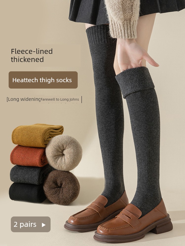 Knee Socks Women's Autumn and Winter Warm with Velvet over the Knee Thigh Stocking Thigh Socks Thickened Knee Pad Non Slip Stockings